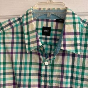 HUGO BOSS CASUAL SHIRT GREEN AND LAVENDER